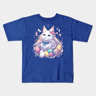 Beautiful Fluffy Easter Anime Retro Cat Kids T-Shirt